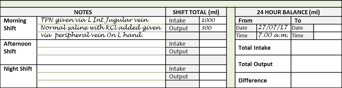 Urine Input Output Chart